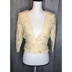 Anthro MOTH Knitted Leaves Cross Crop Cardigan